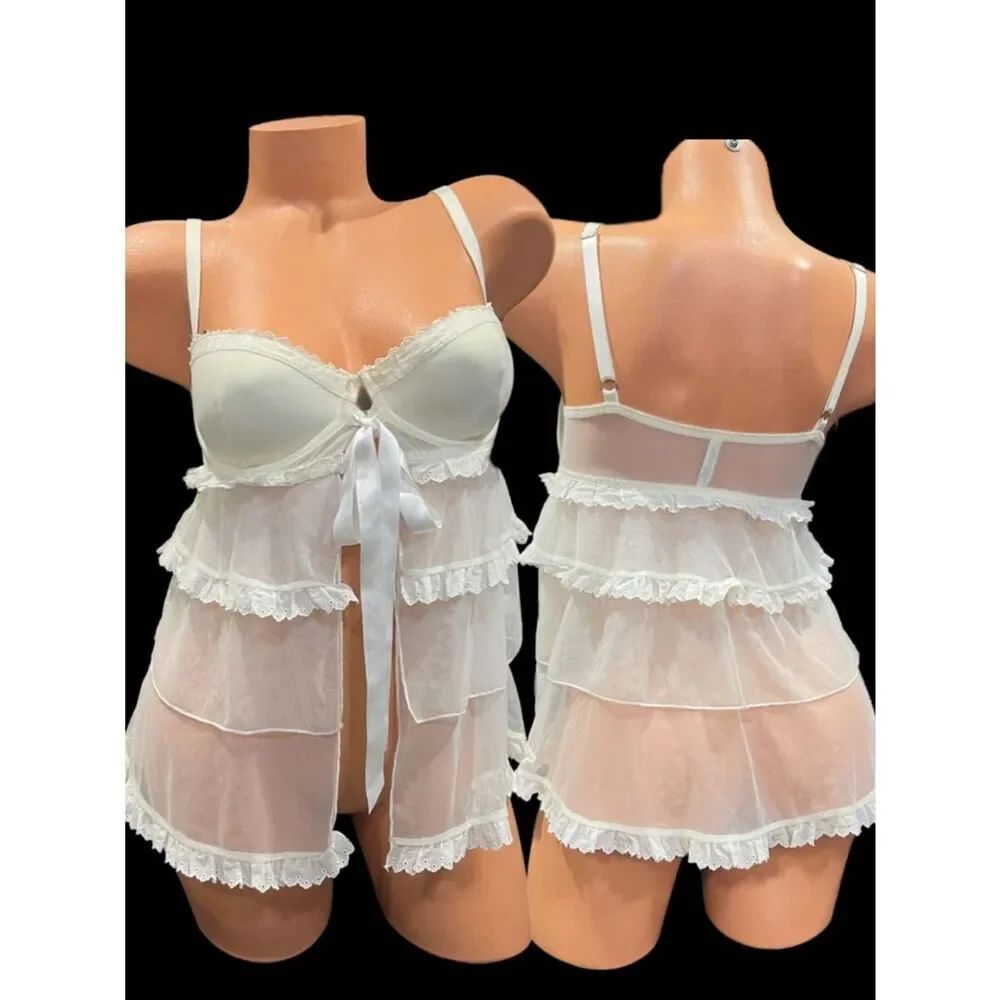 Victorias Secret I Do Bridal collection Sexy Sheer Mesh babydoll Off white 34D